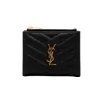 【YSL】575879 黑 金字(V紋荔枝牛皮 扣式對折短夾)