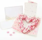 HIBINO 3D Pop-Up Sakura Heart Card with Slide-Out Message Note – Handcrafted Floral Design – Perfect for Anniversaries, Birthdays, Weddings and More – Designed in Japan