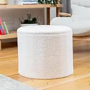 Ottoman Round Storage, Small White Boucle Footstool, Australia