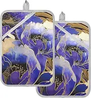Oven Pot Holders Heat Resistant Blue Peony Flowers Potholder with Pocket Hot Pad Holders for Kitchen Oven Mitts 2 Pack