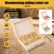 15 Pieces Router Bit Set with 1/4 Inch Shank Wear Resistant Tungsten Steel qiRSx
