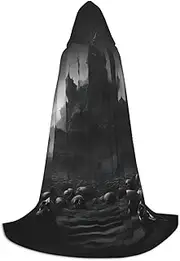 Black And White Skulls 1 Print Halloween Hooded Cloak Full Length Cape With Hood For Men And Women For Carnival