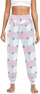 [Joisal] Dog Bone Paw Doodle Cinch Bottom Sweatpants Women, Pajama Pants for Women Soft, Cute Patchwork Quilt Paw Prints, X-Large