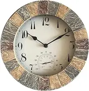 Home Accessories Clocks Garden Clocks Outdoor Waterproof, Moisture and Dustproof Outdoor Clocks for The Garden Wall Mounted with Temperature and Humidity Outside Clock Resin Round