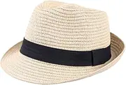 [Cimjim] Women Men Wide Brim Straw Panama Hat Unisex Fedora for Beach Travel Sun Hat