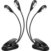 2Pcs Music Stand Light Clip on LED Book Lights Dual Arm Reading Lights for Books in Bed 360 Degree Adjustable Clip Black