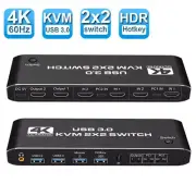 4K @60Hz HDMI KVM Switch Dual Monitor 2 In 2 Out 2 Ports USB 3.0 DP KVM Switcher