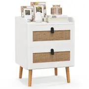 Giantex Modern Bedside Table 2 Chest of Drawers Boho Accent Table Nightstand Living Room Bedroom, White