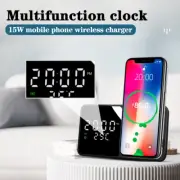3 in 1 Digital LED Desk Alarm Clock Thermometer Phone Wireless Charger 15W