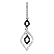 14k White Gold Black Diamond Leaf-shape Dangle Pendant 1/4 Cttw