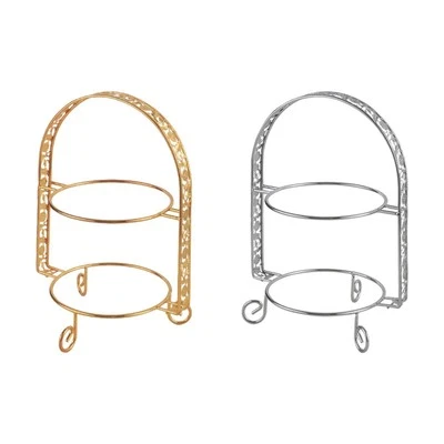 Metal Two Tiered Dessert Cake Stand for Living Room Fruit Plate Display Rack