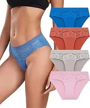 [COLORFULLEAF] Lace Underwear, Women's Underpants, Women's Hipster, Breathable and Plain Briefs, Underwear, Women, Pack of