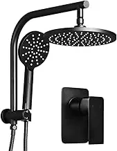 Cefito Shower Head, 9" Rain Hand Showers Rail Taps Holder Handheld Showerhead Bath Accessories Bathroom Set Fixtures Wall, with Stainless Steel Water Hose High Pressure Portable Black