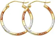 [JewelryWeb] 14k Yellow Gold White Gold and Rose Gold Sparkle Cut Square Hoop Earrings 20x20mm-Hoop Earring for Women