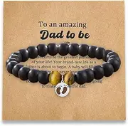 [YangQian] Father Day Gifts for New Dad Birthday Gifts for Dads to Be Gift to Daddy Natural Stone Bracelet with Feet Print Gift