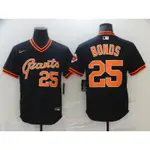 MLB 舊金山巨人隊 25 BARRY BONDS 黑色白色灰色漸變橙色復古棒球球衣