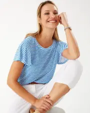 Tommy Bahama Bungalow Stripe Lana Top, Turkish Blue, Small