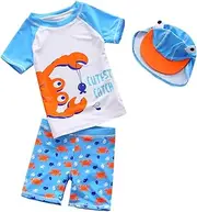 [BAOPTEIL] Baby Toddler Boys 3-Pieces Swimsuit Sets Blue Shark Bathing Suit Rash Guards Sunsuit Swimwear with Hat UPF 50+ FBA