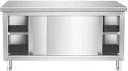 Snaweo Stainless Steel Work Table, Heavy Duty Commercial Stainless Steel Table with Adjustable Under Shelf, with 4 Sliding Doors for Restaurant Garage Steel Prep Table(100x60x80cm)