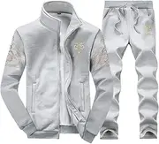 [WFEI] Men's 2 Piece Full Zip Tracksuit Sweatsuit Casual Long Sleeve Fitness Running Jogging Training Sportswear Track Suit,Gray,S