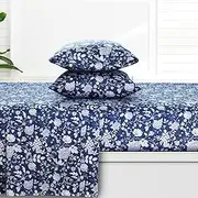AZORES HOME Kate 300 Thread Count Organic Cotton Deep Pocket Bed Sheet Set, Fits up to 19 inch Mattress - Queen, Dark Blue