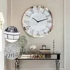 P&P Crystal Diamond Round Wall Clock Twinkle Bling Decor Silver Glass Mirrored Frame