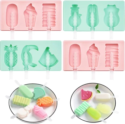 Silicone Popsicle Molds, 4 Pack Ice Pop Molds Kids, Reusable Easy Release Cake