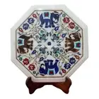 12" White Marble Table Top Lapis Lazuli Elephant Decor Inlaid Art Home Decor