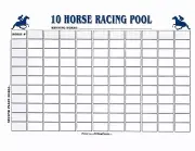 22 x 34 Erasable Ten Horse 100 Squares Racing Box Pool - Derby Belmont Preakness