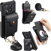 [WOWUDI] Crossbody Wallet for Samsung Galaxy A14 5G Case with Adjustable Lanyard Strap Credit Card Holder PU Leather Handbag Purse Kickstand Make Up Mirror Cover Case - Black