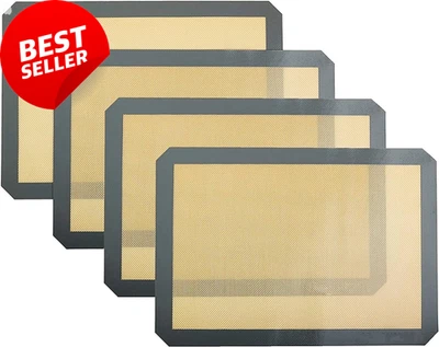 Non-Silicone Baking Mats,Pack of 4, Bpa-Free,Food Grade Reusable Baking,Mat Prof