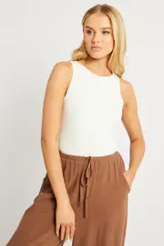White Bodysuit Boat Neck Modal - Size L, Women's Bodysuit