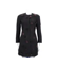 在飛比找Yahoo奇摩購物中心優惠-EDWARD ACHOUR PARIS 黑色毛球設計大衣外套