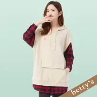 在飛比找momo購物網優惠-【betty’s 貝蒂思】假兩件格子長版連帽T-shirt(