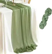YALLOVE Cheese Cloth Table Runner, 1 Pack 90 x 400 CM Boho Long Table Runner, Holiday Table Runner for Party, Wedding, Bridal Shower Decoration( Sage Green )