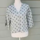 Topshop Light Blue Floral & Polka Dot Button Down Top Blouse