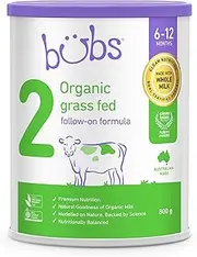 Bubs Organic Grass Fed Follow-On Formula Stage 2, Baby 6-12 Months, Made with Non-GMO Organic Milk, 800g