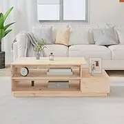 Pine Wood Coffee Table with Storage Drawer, Modern Touch Tables for Living Room, Office, Round Farmhouse 120x50x40.5 cm