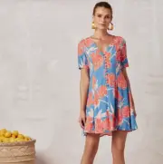 Mister Zimi Saint Tropez Ava Dress AU6 Brand New Mini Bright Floral Spring Blue