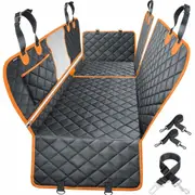 Dog Car Seat Cover for Back Seat, Waterproof Dog Car Hammock with Mesh Window, Non Slip Pet Backseat Protector for Cars, Trucks and SUVs, Black Orange