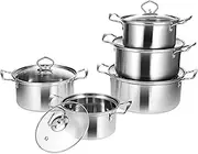 Cabilock 10pcs Large Capacity Stock Pot Set Stainless Steel Metal Stewing Pot Tempered Glass Lids Safe Comfortable Handles