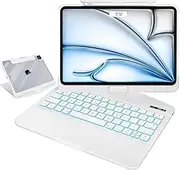 FFENDOUNIU for iPad 10.2 inch Case with Touch Keyboard, 360°Rotating Stand for iPad 7th/8th/9th Generation, 7 Color Backlight, Tech Style (White)
