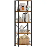 Tall Bookshelf, Rustic Narrow Bookcase, Display Standing 5 Tier Rustic Brown
