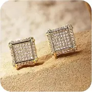 [Mnyixsi] 18K Gold Plated 925 Sterling Silver Iced Out Cubic Zirconia Screw Back Square Stud Earring for Men Women Hypoallergenic Earring Micropave Hip Hop Jewelry
