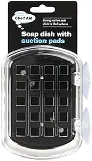 [Chef Aid] Soap Dish with Suction Pads (UK Size: 12.5 x 10 x 4.2cm) (Black)