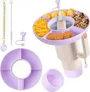 GoaePode Stanley Cup 40 oz Silicone Snack Bowl Accessory Kit with Straw Brush & Carabiner Pendant, 4-Compartment Reusable Snack Tray for Stanley Tumbler 1.0/2.0, Car Holder Friendly (Purple)