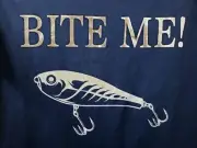 ANA CABANA Slogan Tee T-Shirt "BITE ME" Plus Size 1X 21X26 Navy Blue Fish NWT *X
