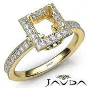Milgrain Princess Semi Mount Halo Diamond Engagement Ring 18k Yellow Gold 0.5Ct