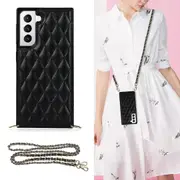 Rhombus Leather Shoulder Bag Phone Case Compatible Samsung S21 Plus ,Samsung Metal Chain Soft Edge Phone Case for Girl and Woman