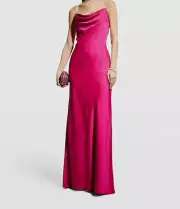 $266 Aidan Mattox Women's Pink Jewel-Strap Cowl-Neck Satin Gown Dress Size 6